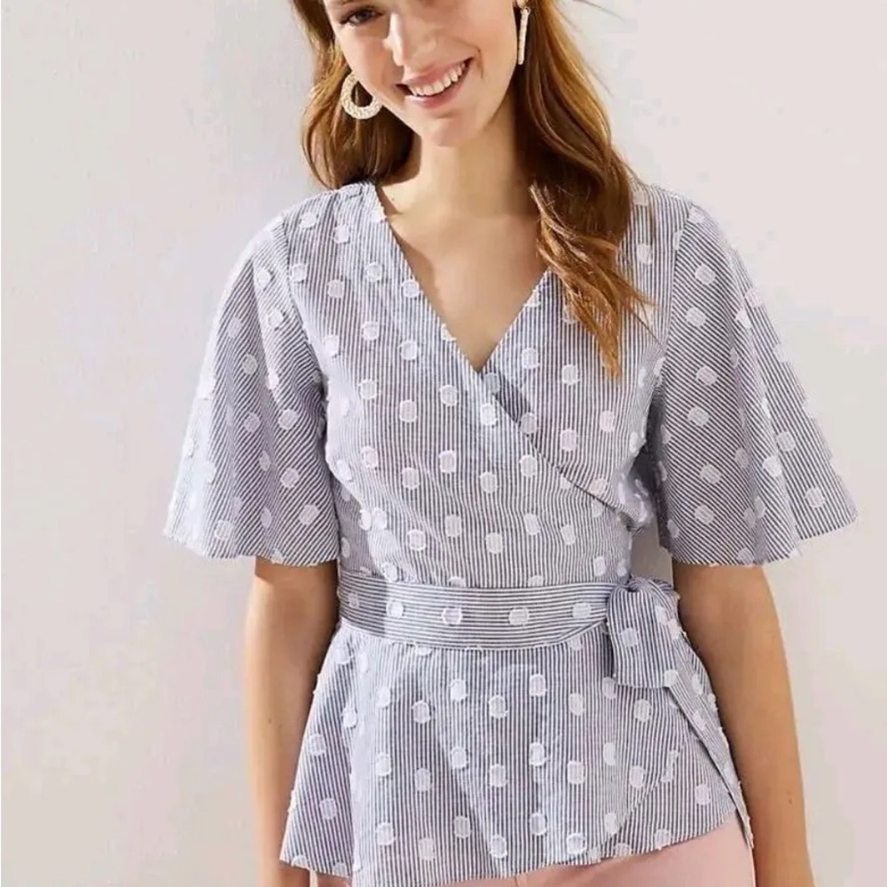Loft bow belt boho polka dots blouse - size medium